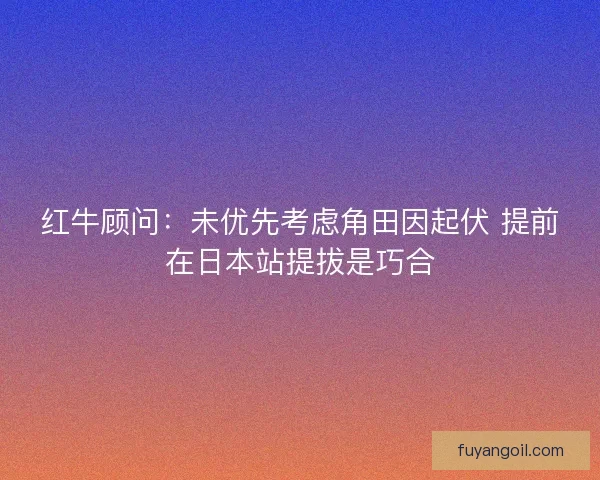 红牛顾问：未优先考虑角田因起伏 提前在日本站提拔是巧合