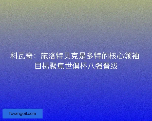 科瓦奇：施洛特贝克是多特的核心领袖 目标聚焦世俱杯八强晋级