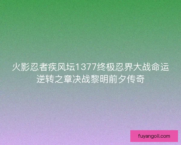 火影忍者疾风坛1377终极忍界大战命运逆转之章决战黎明前夕传奇